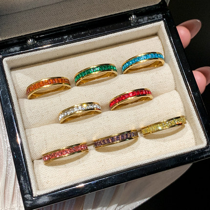金色满天星钛钢戒指女款2026新款情侣对戒小众设计满钻戒指环尾戒