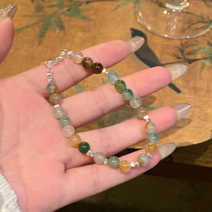 古典韵味~冰透彩色猫眼石手链女款手串珠手链轻奢小众精致手饰品