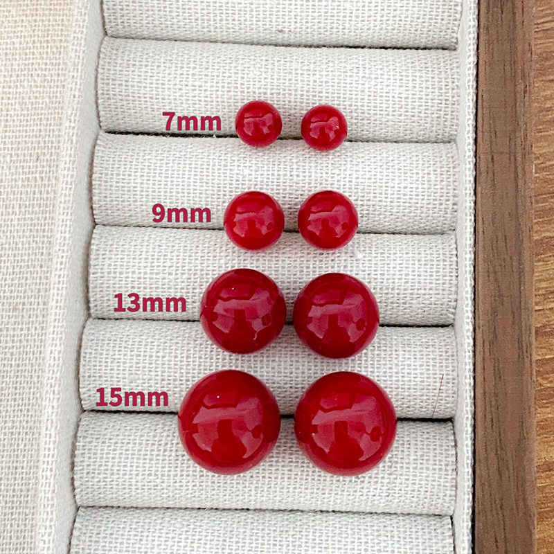 红色豆豆耳钉女新年耳饰红色喜庆