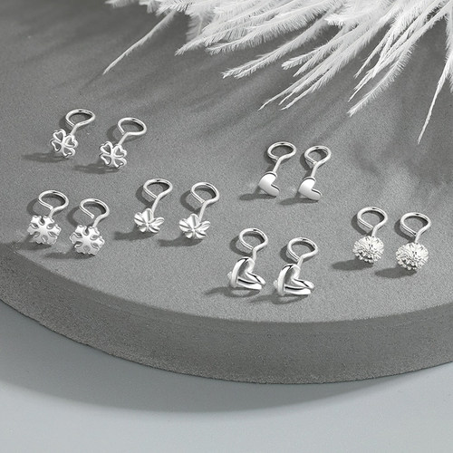 通体s925纯银耳钉女纯银耳饰弯钩