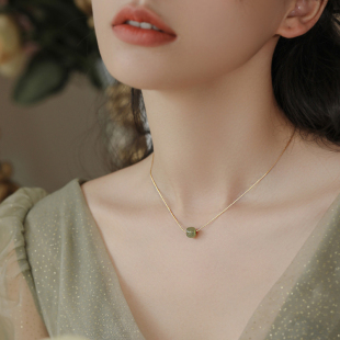 单珠和田玉项链女夏轻奢小众锁骨链女高级感14k金颈链吊坠配饰品