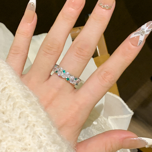 食指环 爆款 绿野仙踪 绿尖晶锆石戒指女小众设计素圈戒指2025新款