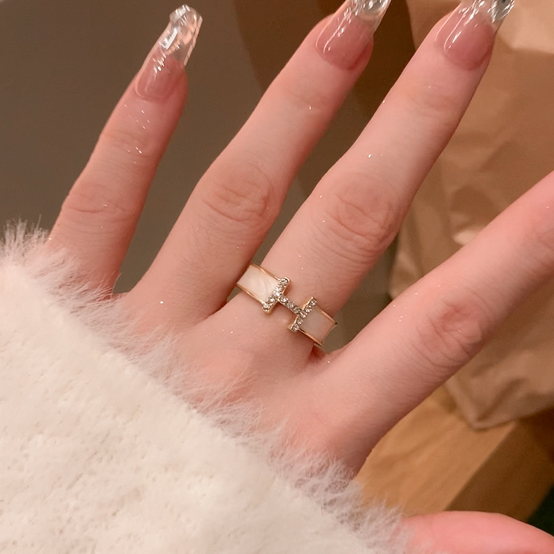 H字母开口戒指女小众设计滴釉