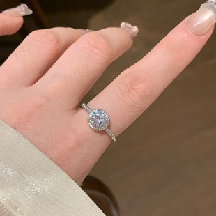 爆闪莫桑钻石戒指女小众设计开口素圈戒指女轻奢高级感尾戒食指环