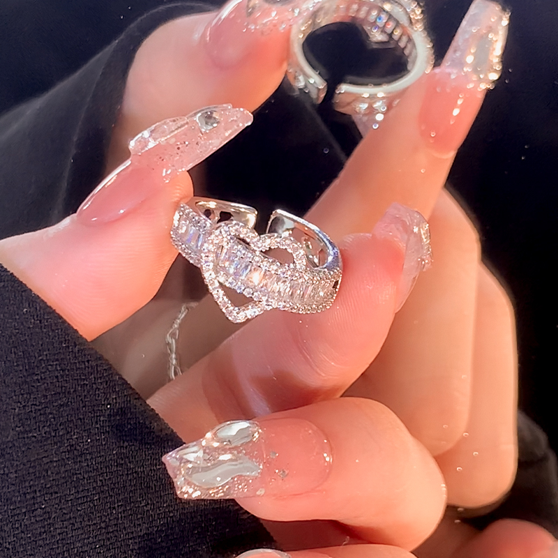 满钻爱心戒指女小众设计开口指环