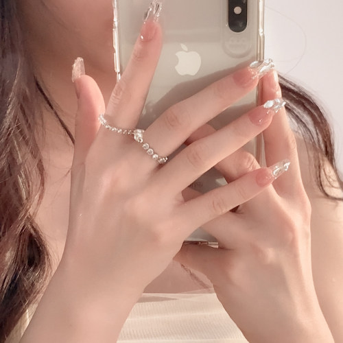 简约珍珠戒指女小众设计拼接锆石