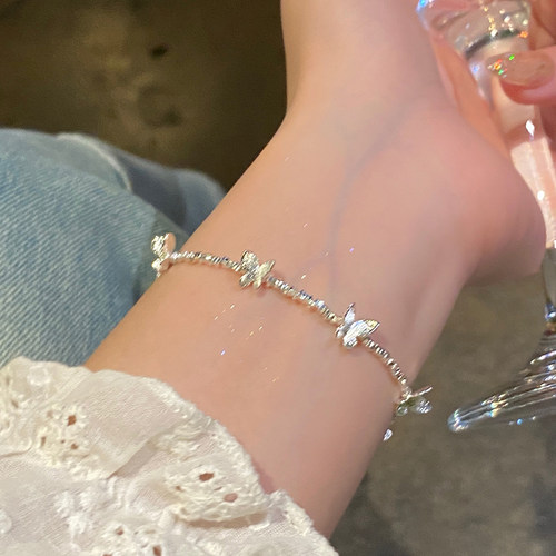 s925银蝴蝶落落碎银手链女温柔风