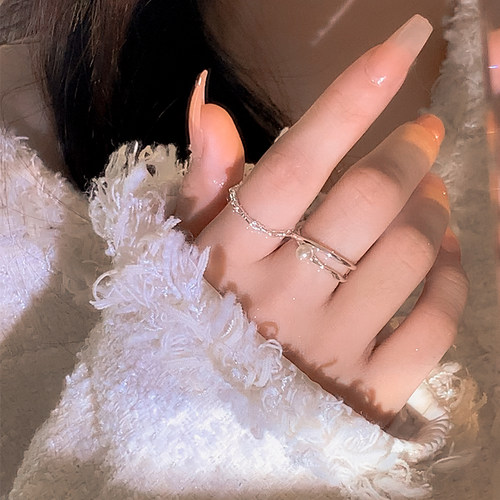 冷淡风珍珠戒指女素圈戒指开口