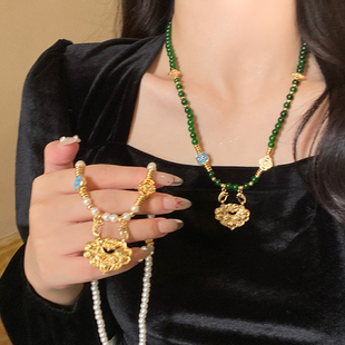 锦鲤平安锁吊坠项链女款毛衣链新中式珍珠项链轻奢小众配饰首饰品