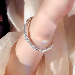 铜镀银手镯女繁花手镯推拉式素圈银镯子相思藤银手环串手饰品新款