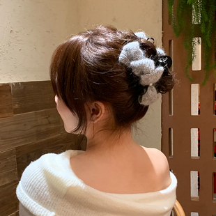 韩系灰色丝带蝴蝶结夹子头饰发夹女后脑勺抓夹女高级感夹子鲨鱼夹