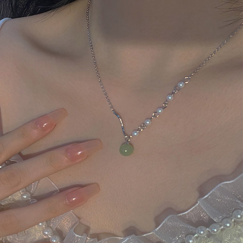 和田玉珍珠项链女14k金锁骨链