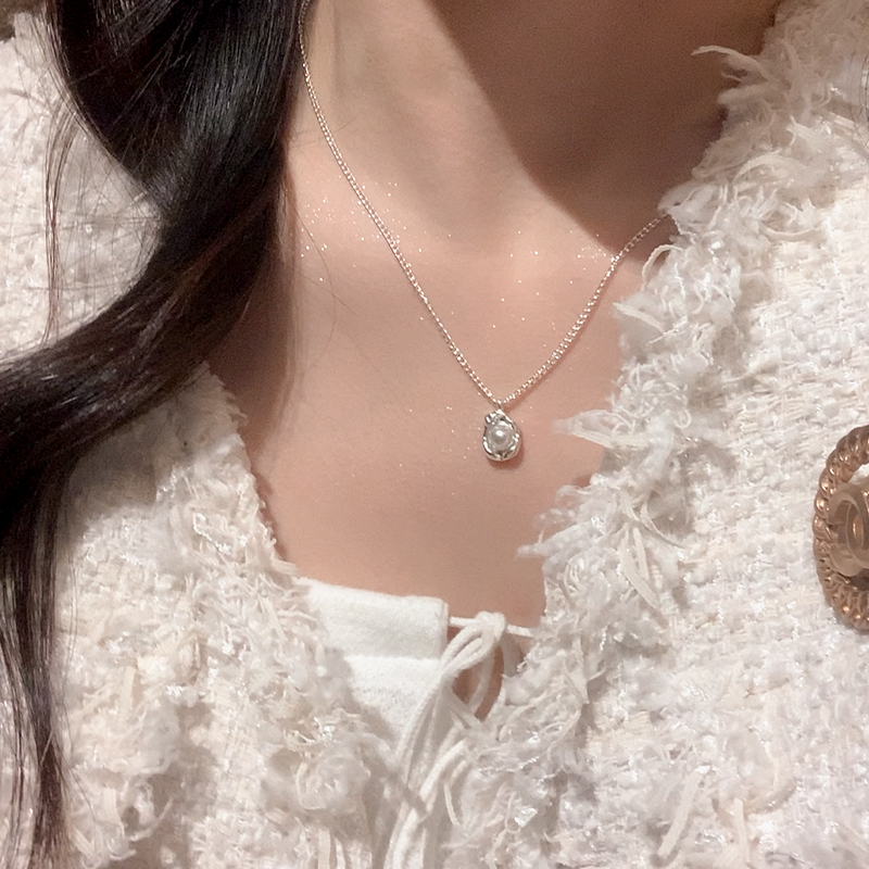 铜镀银项链女高级感豆豆珍珠项链