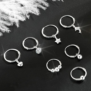 s999纯银耳钉女纯银耳饰品银耳环2024新款 耳坠养耳洞耳钉耳圈 爆款