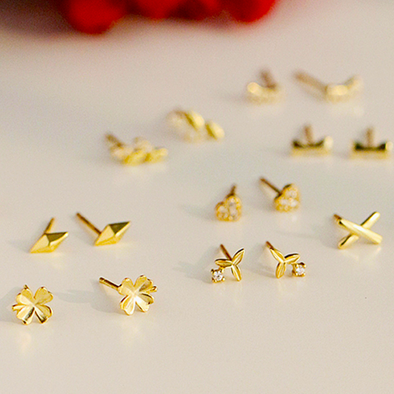 s925银耳钉女金色气质耳饰小巧