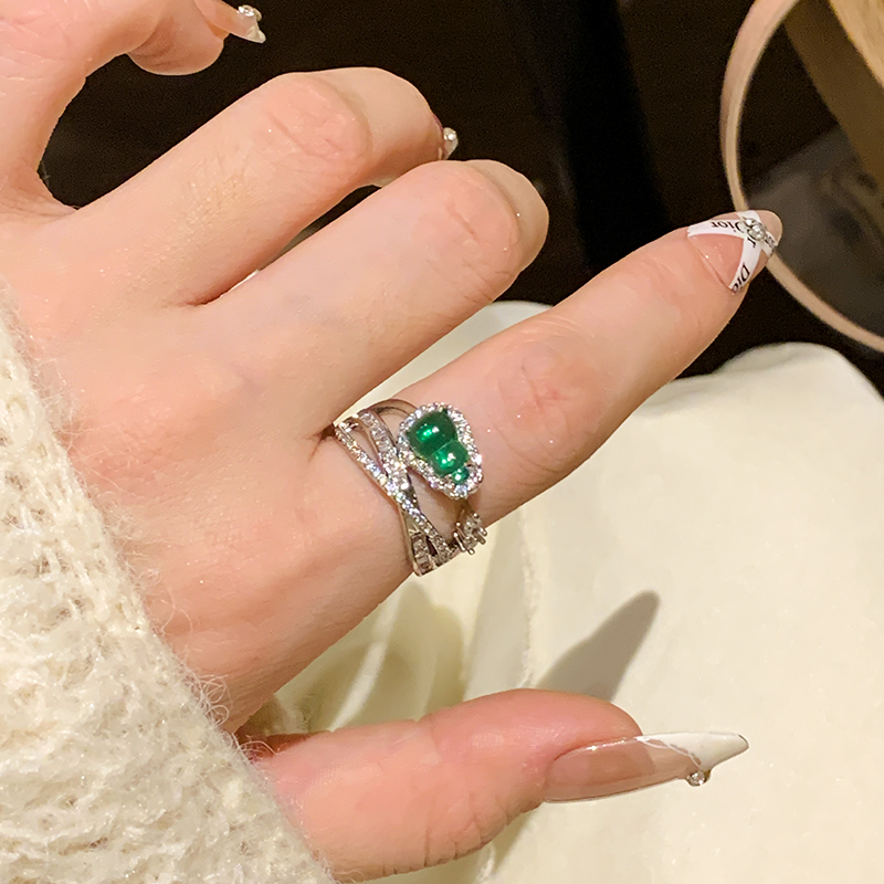 多层交叉绿葫芦玉髓戒指女