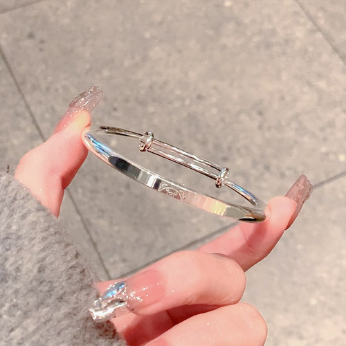 s925银手镯女小熊手镯推拉高级感