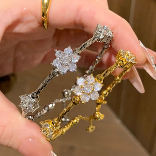 唯美浪漫 锆石手环银手镯轻奢小众精致手链饰品 太阳花手镯子女款