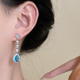 海蓝宝水滴耳钉女高级感轻奢耳饰气质耳环2024新款 爆款 流苏耳坠女