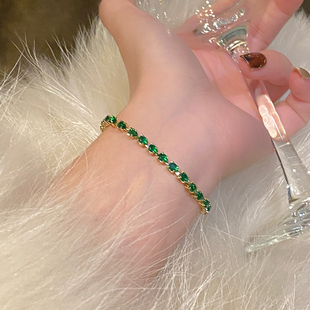 绿宝石水晶手链女生新款链条手串闺蜜手链轻奢小众手绳精致手饰品