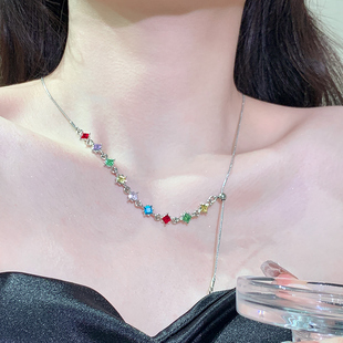 彩虹锆石钛钢项链女款 轻奢小众锁骨链女高级感颈链吊坠甜酷配饰品
