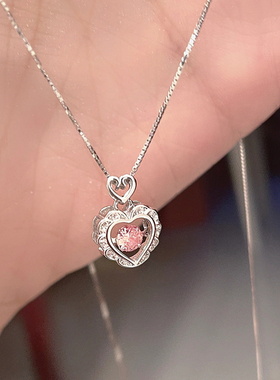 粉钻爱心项链女轻奢小众锁骨链女高级感吊坠首配饰品颈链跳动的心