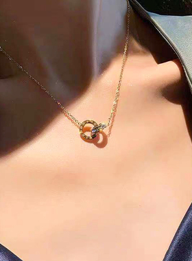 罗马双环项链女款轻奢小众钛钢项链素链锁骨链女高级感吊坠颈链女