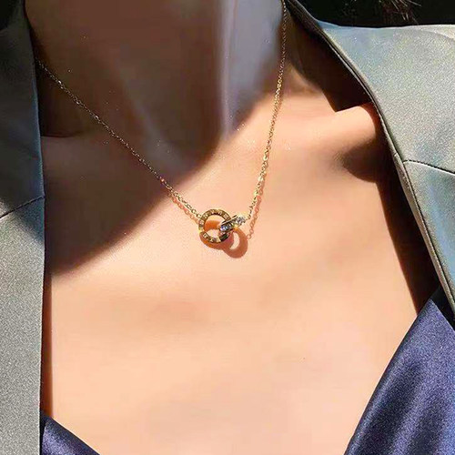罗马双环项链女款钛钢洗澡不用摘
