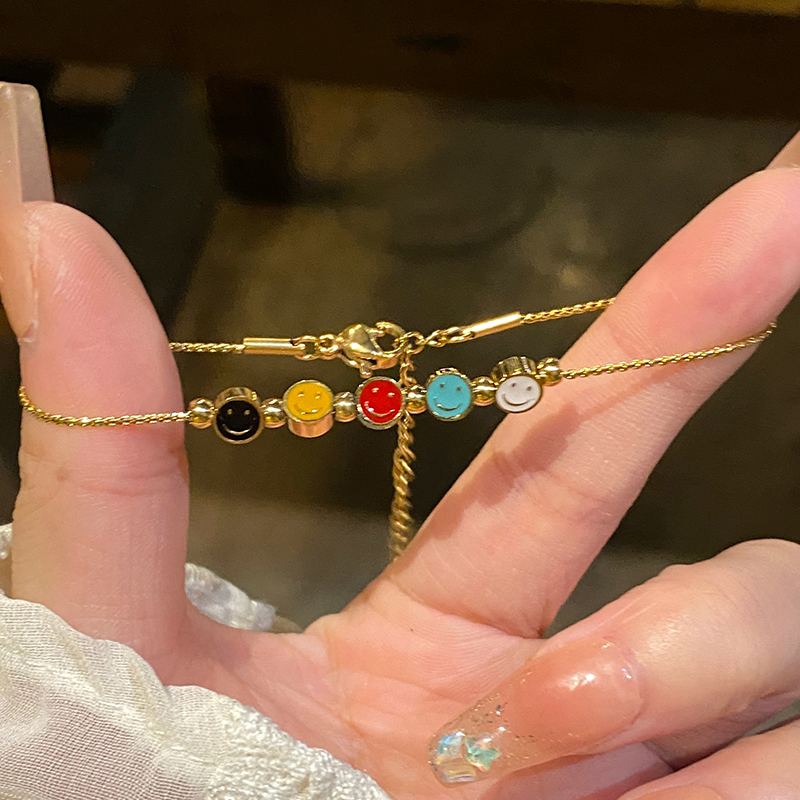 彩色笑脸开心钛钢手链女俏皮可爱
