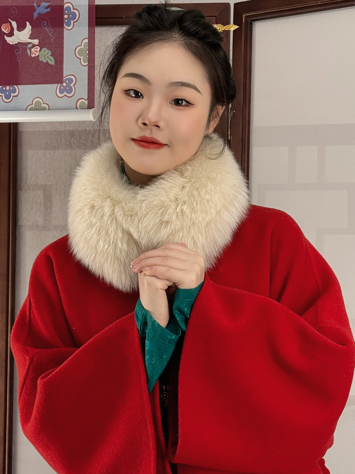 真狐狸毛领围脖温暖冬季汉服女