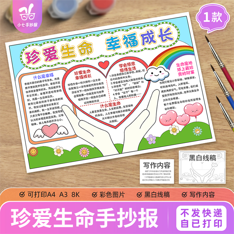 珍爱生命幸福成长手抄报模板电子版热爱珍惜爱护心理阳光健康