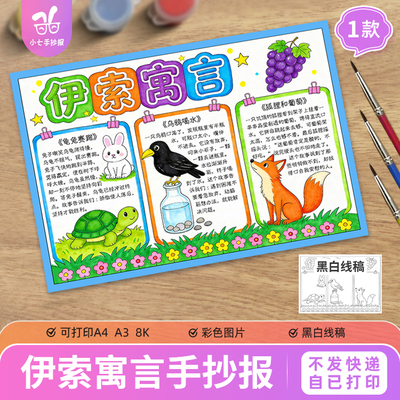 伊索寓言故事手抄报电子模板小学生寓言故事读后感阅读书小报