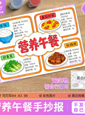营养午餐手抄报电子版合理膳食关注营养与健康食品安全线稿