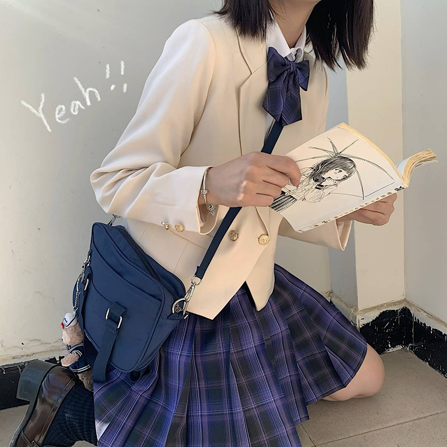 丸子酱jk原创制服|宫泽野|学院风两粒扣长袖黑西装外套短款西服女