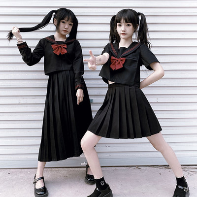 丸子酱jk制服正统日本校服不良基础款套装黑色赤三本水手服短袖女 虎窝淘