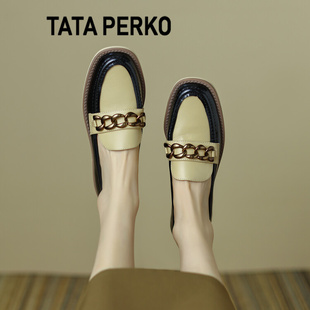 平底单鞋 女乐福鞋 PERKO联名属链英伦学院复古小皮鞋 TATA