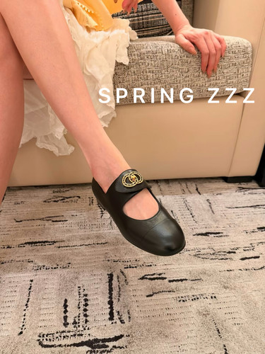【Spring zzz】好Q！2026夏季新款 拼色小羊皮圆头平底玛丽珍单鞋