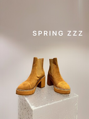 【Spring zzz】英伦百搭！25c秋冬新款 麂皮拼接头牛链条高跟短靴