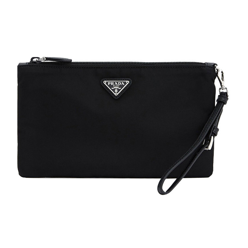 Prada 普拉达 男士黑色尼龙牛皮LOGO饰百搭手提时尚休闲包钱包