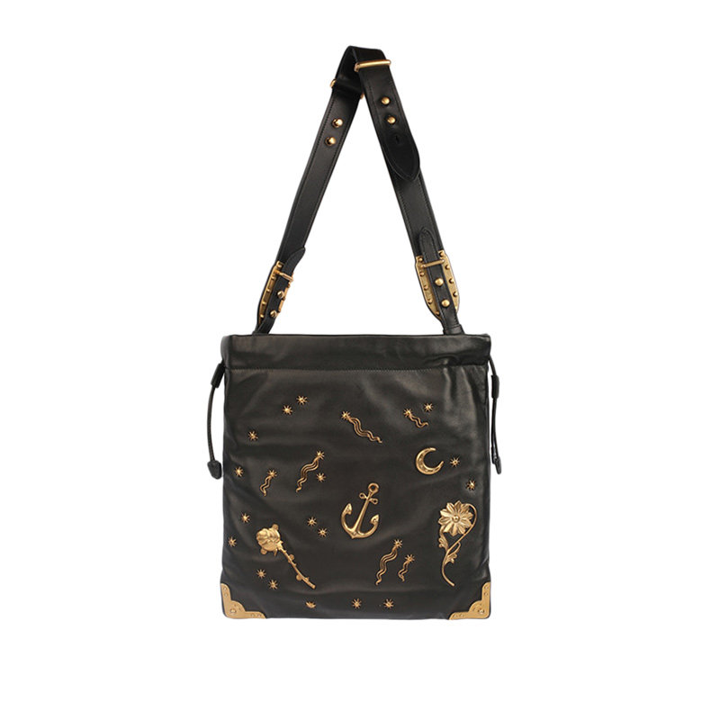 Prada 普拉达 黑色牛皮LOGO饰百搭女士手提时尚休闲单肩斜跨包