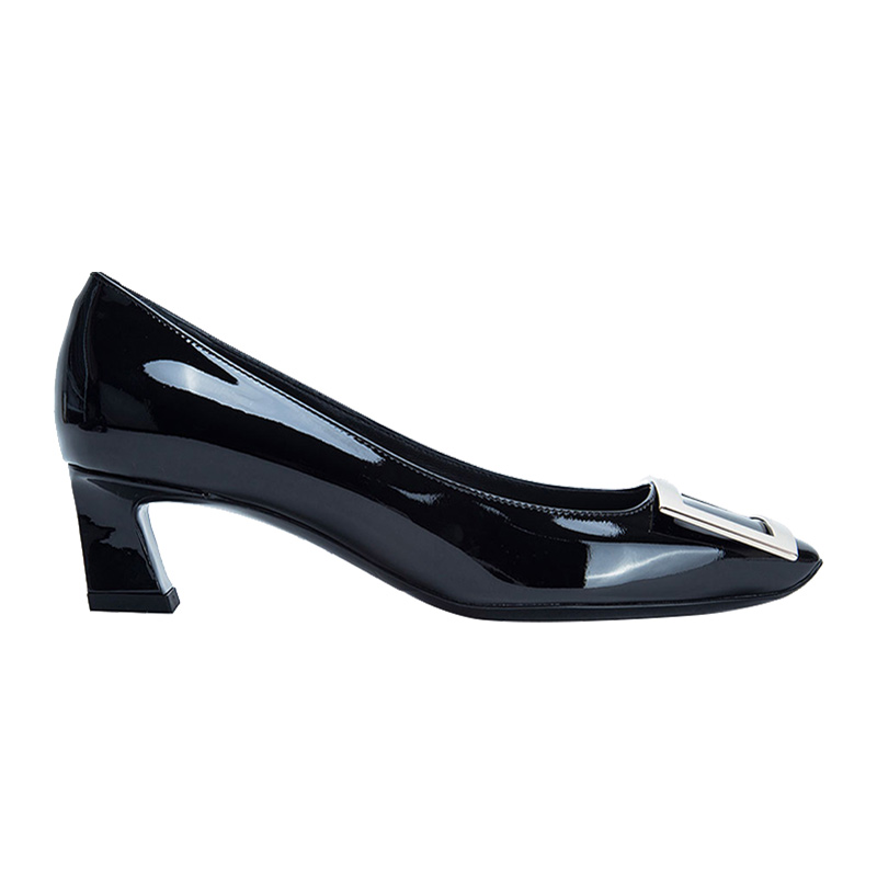 roger vivier/rv罗杰维维亚黑色漆皮金属方扣浅口方头