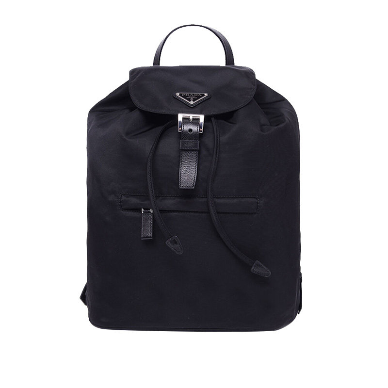 Prada 普拉达 黑色帆布女士牛皮LOGO饰百搭手提单肩时尚双肩背包