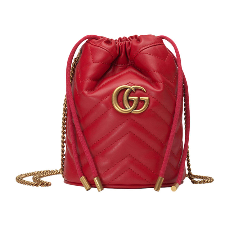 GUCCI古驰女士红色GGMarmont系列迷你水桶包单肩斜跨包包女