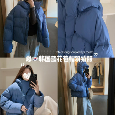 DARA ROSE-显白连帽花苞帽设计感短款小个子白鸭绒保暖羽绒服外套