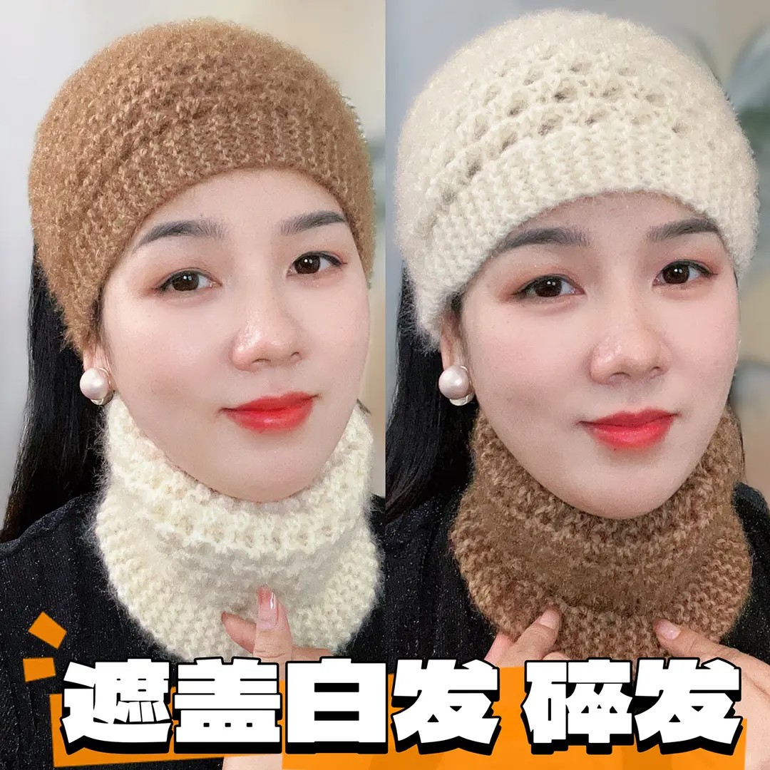 新款针织松鼠绒秋冬保暖头巾宽边