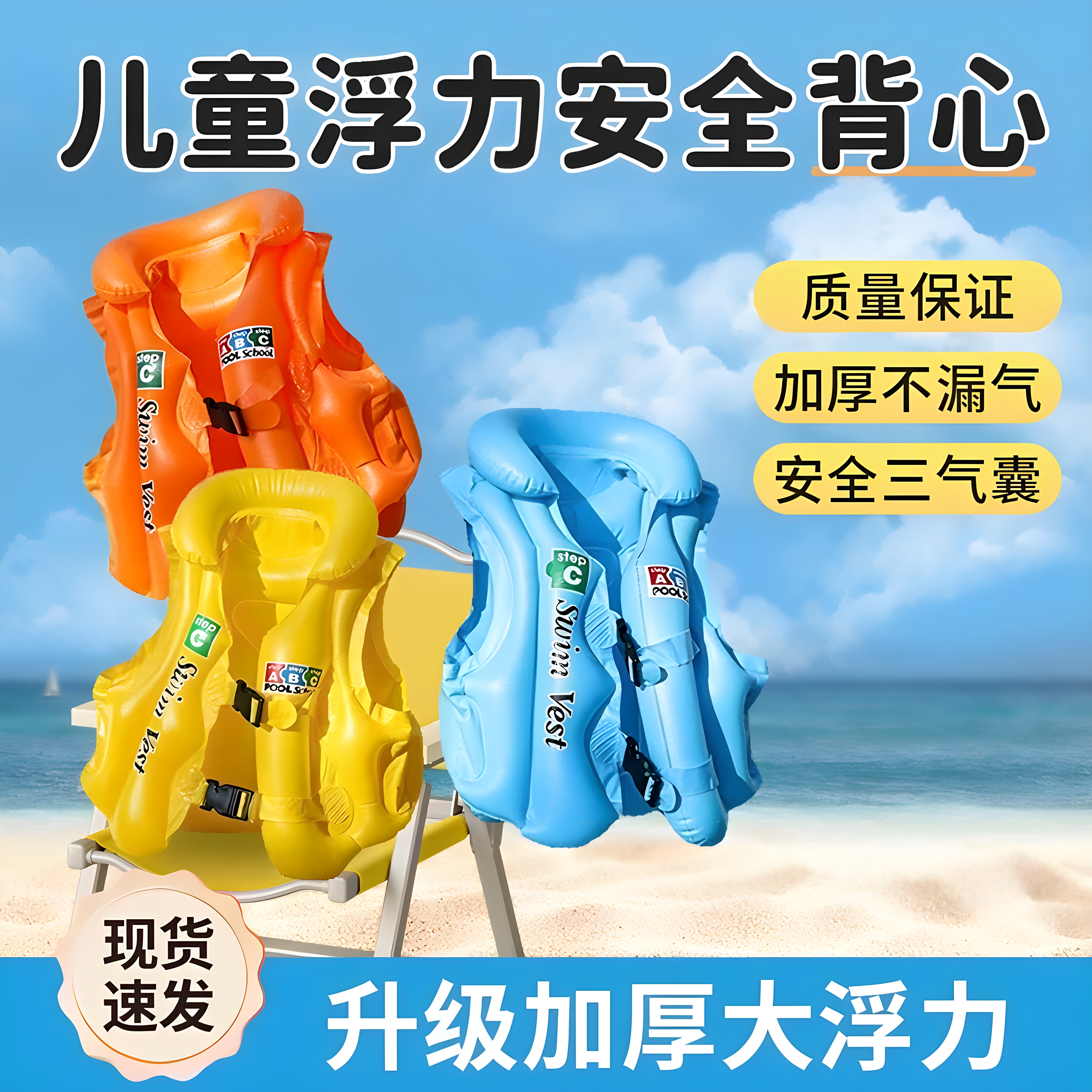 加厚充气浮力救生背心泳圈加厚