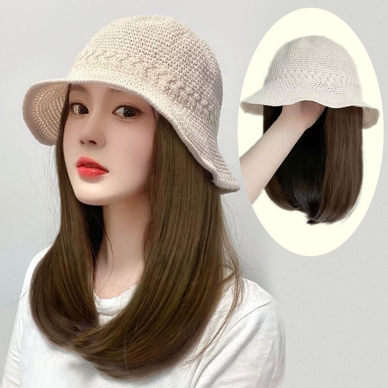 帽子假发女一体锁骨发渔夫帽