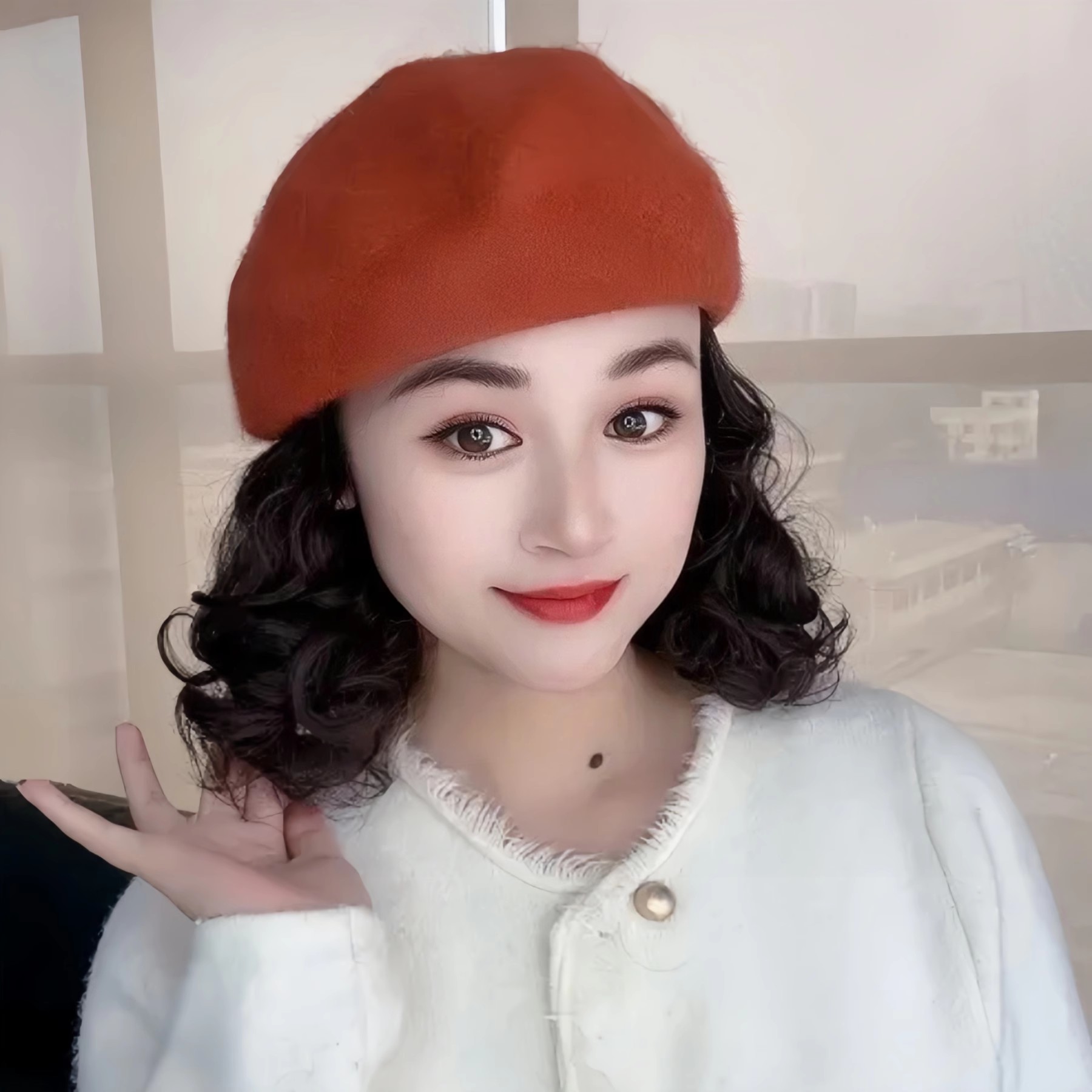 帽子假发女短卷发中老年妈妈头套