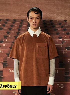STAFFONLY FOLIO T恤潮宽松圆领情侣pu皮口袋短袖体恤25秋冬新品