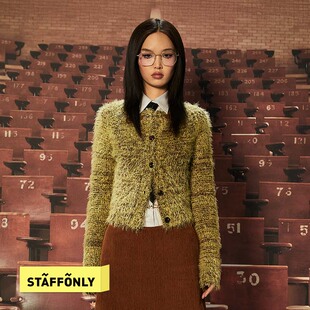 STAFFONLY 松露开衫设计师短款马衔扣女款绿色针织毛衣25秋冬新品
